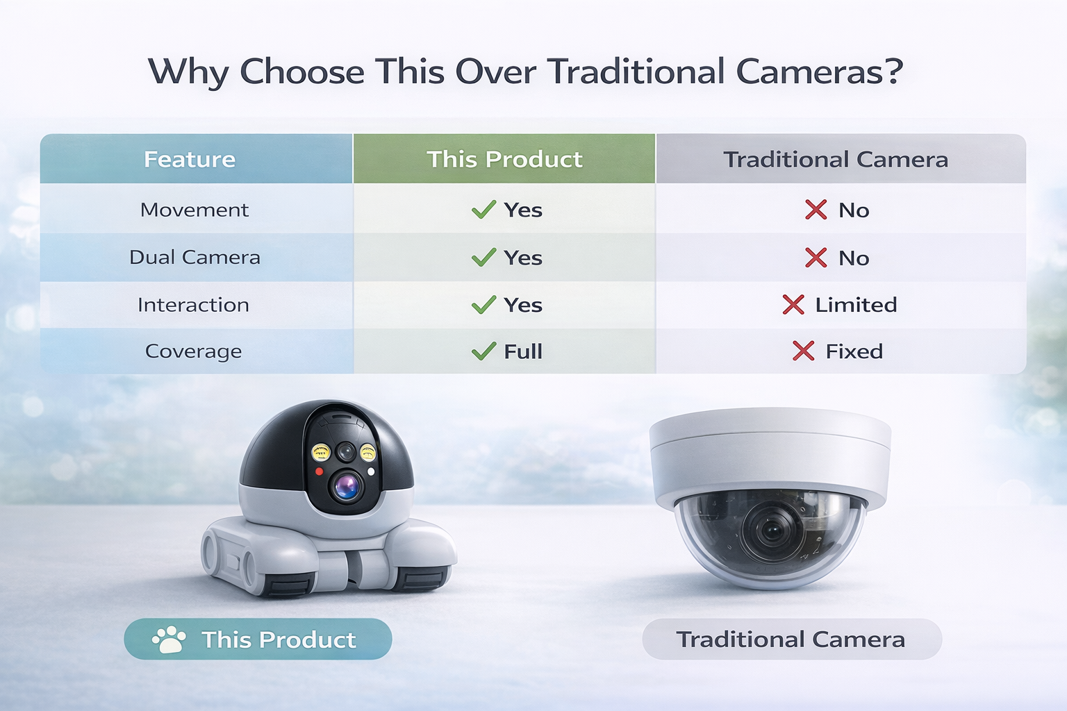 Smart Mobile Robot Camera: 360° All-Terrain Home & Pet Monitor