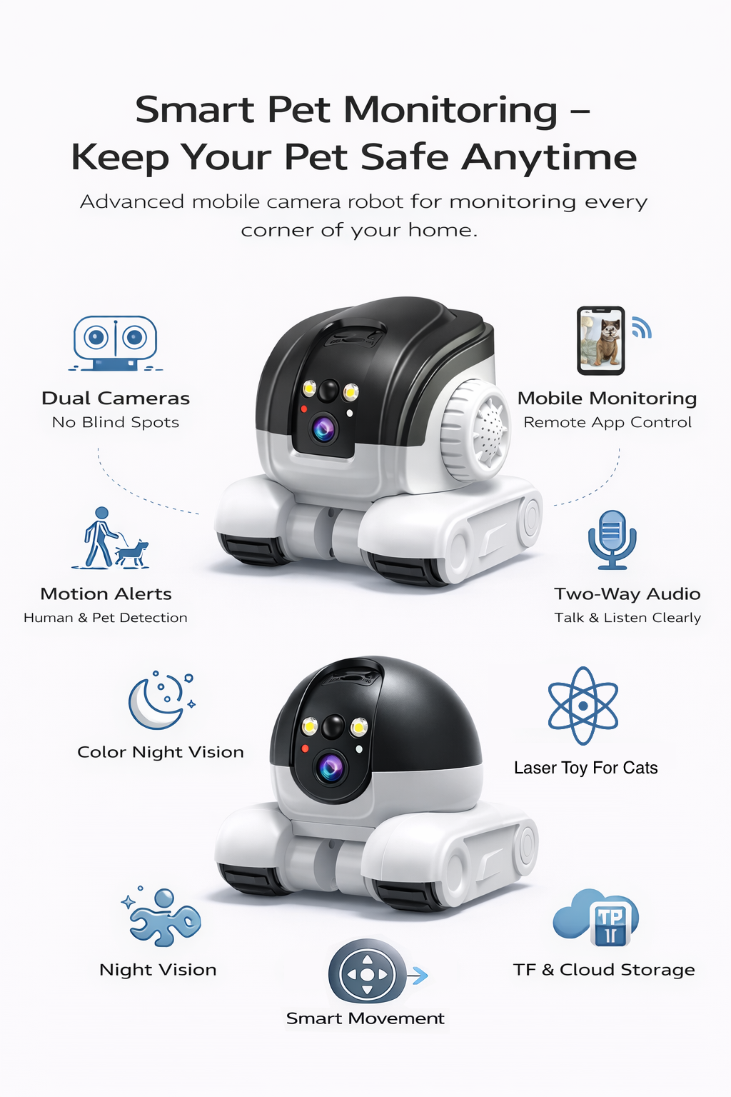 Smart Mobile Robot Camera: 360° All-Terrain Home & Pet Monitor