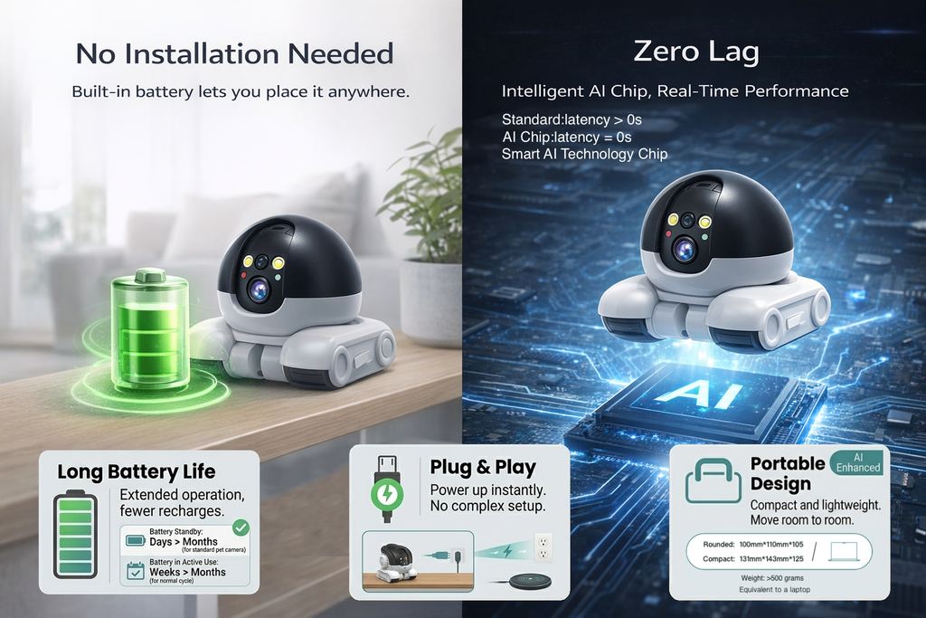 Smart Mobile Robot Camera: 360° All-Terrain Home & Pet Monitor