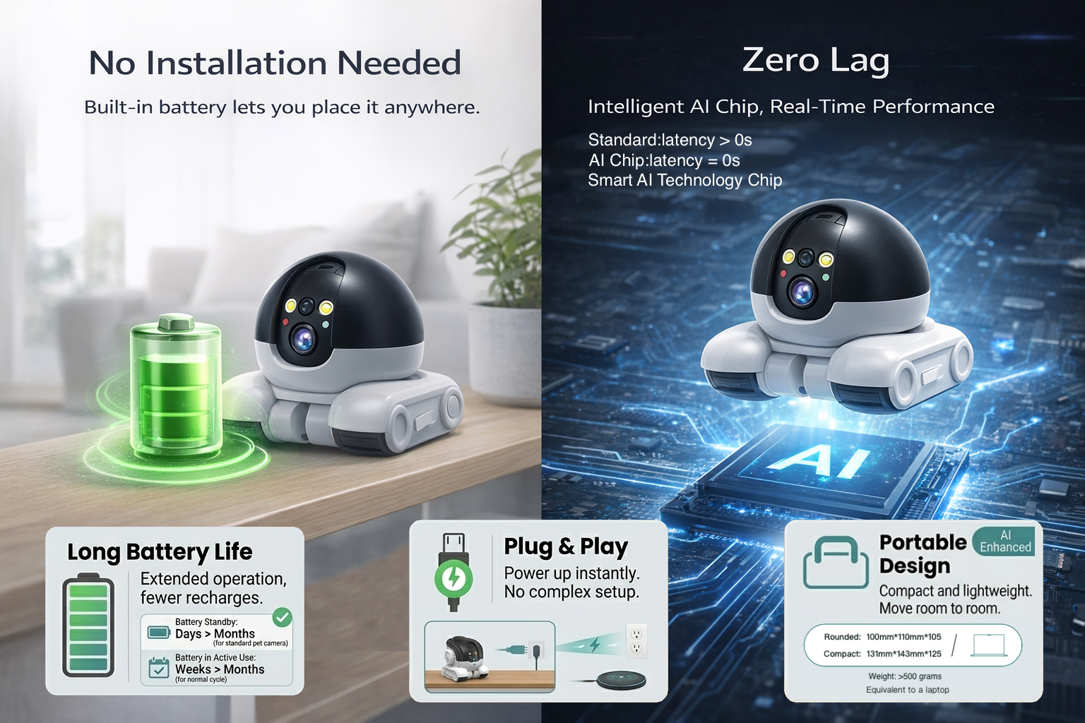 Smart Mobile Robot Camera: 360° All-Terrain Home & Pet Monitor