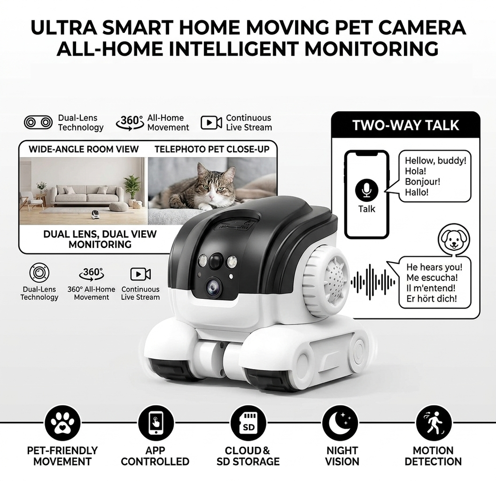 Smart Mobile Robot Camera: 360° All-Terrain Home & Pet Monitor