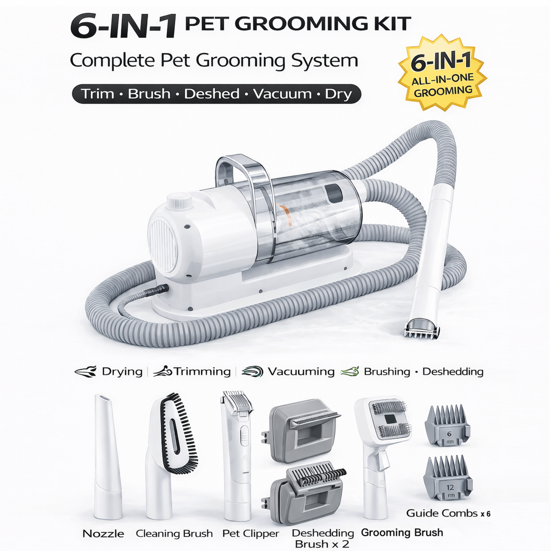 6-in-1 Pet Grooming Vacuum Kit
