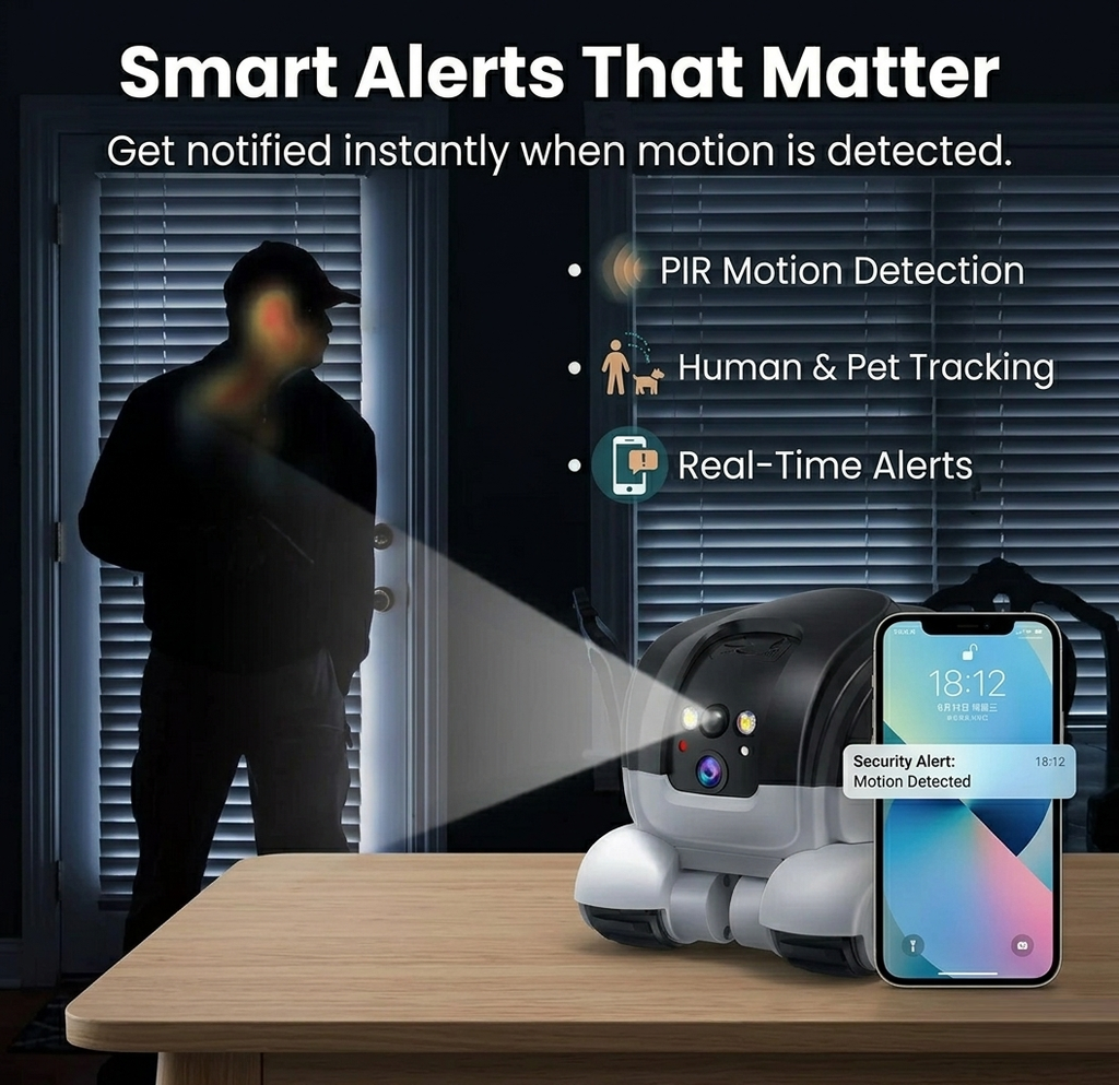 Smart Mobile Robot Camera: 360° All-Terrain Home & Pet Monitor