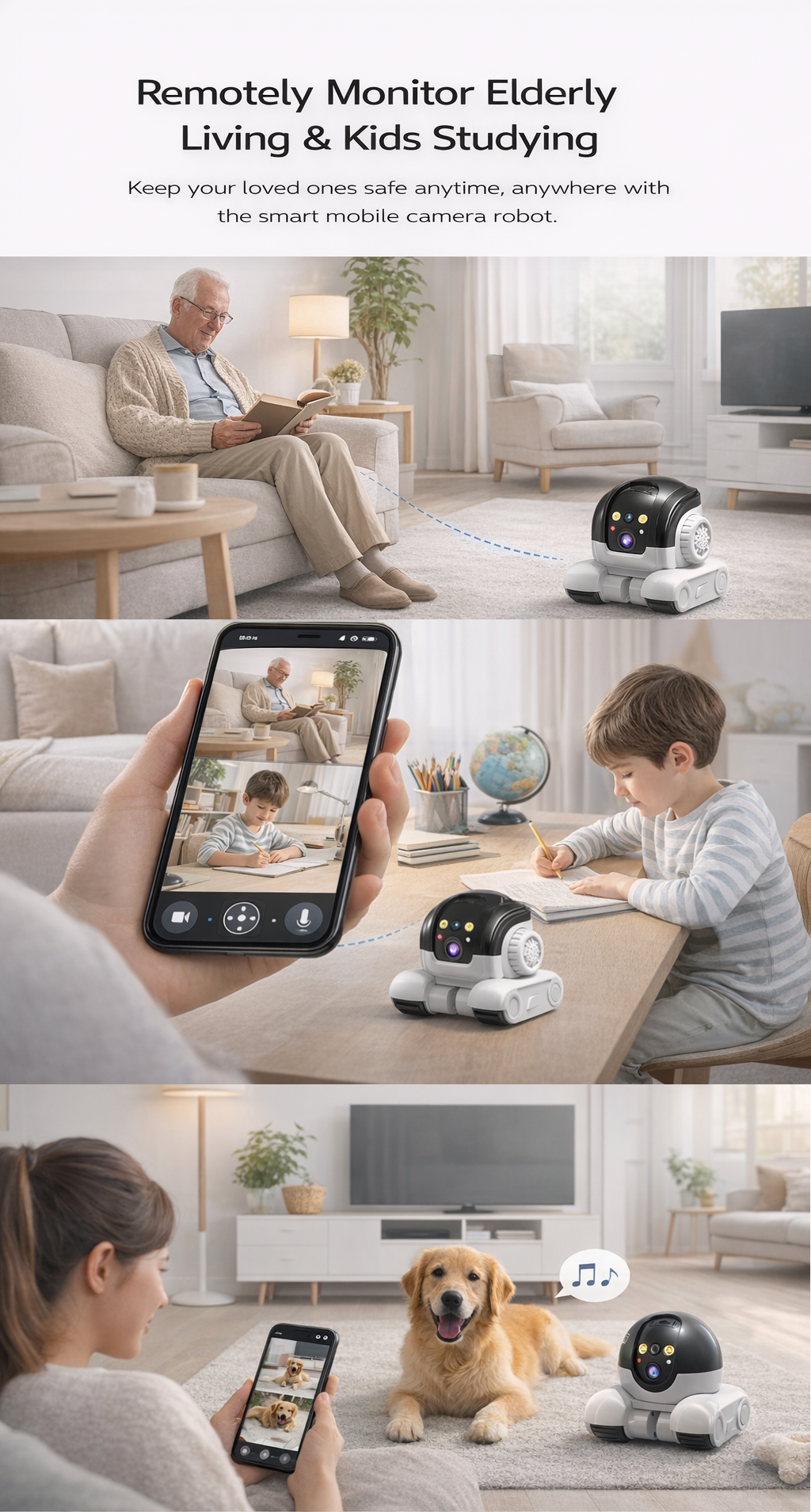 Smart Mobile Robot Camera: 360° All-Terrain Home & Pet Monitor