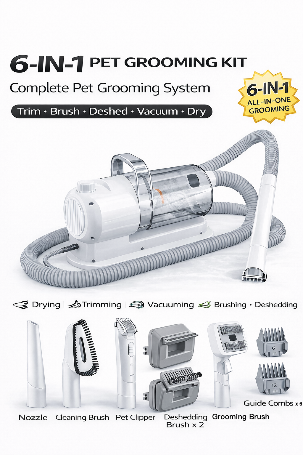 6-in-1 Pet Grooming Vacuum Kit