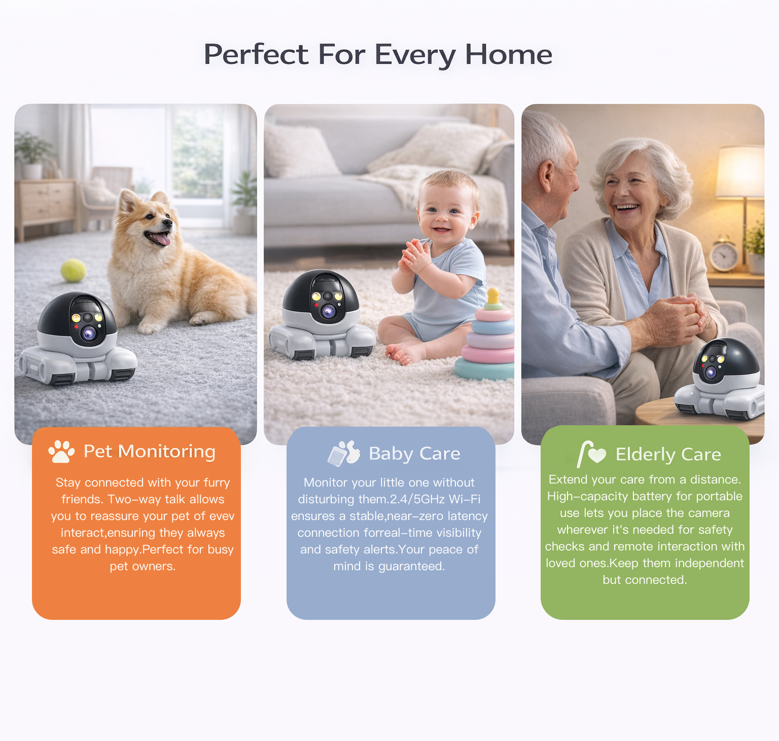 Smart Mobile Robot Camera: 360° All-Terrain Home & Pet Monitor