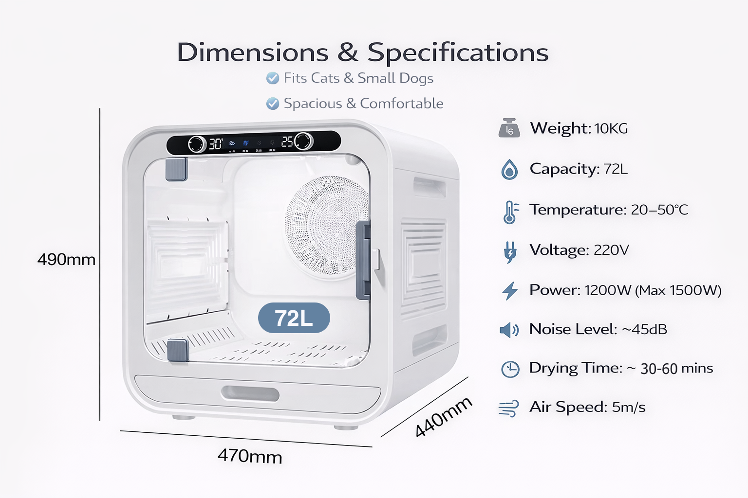 Smart Pet Dryer Box (72L) – The Ultimate Stress-Free Grooming