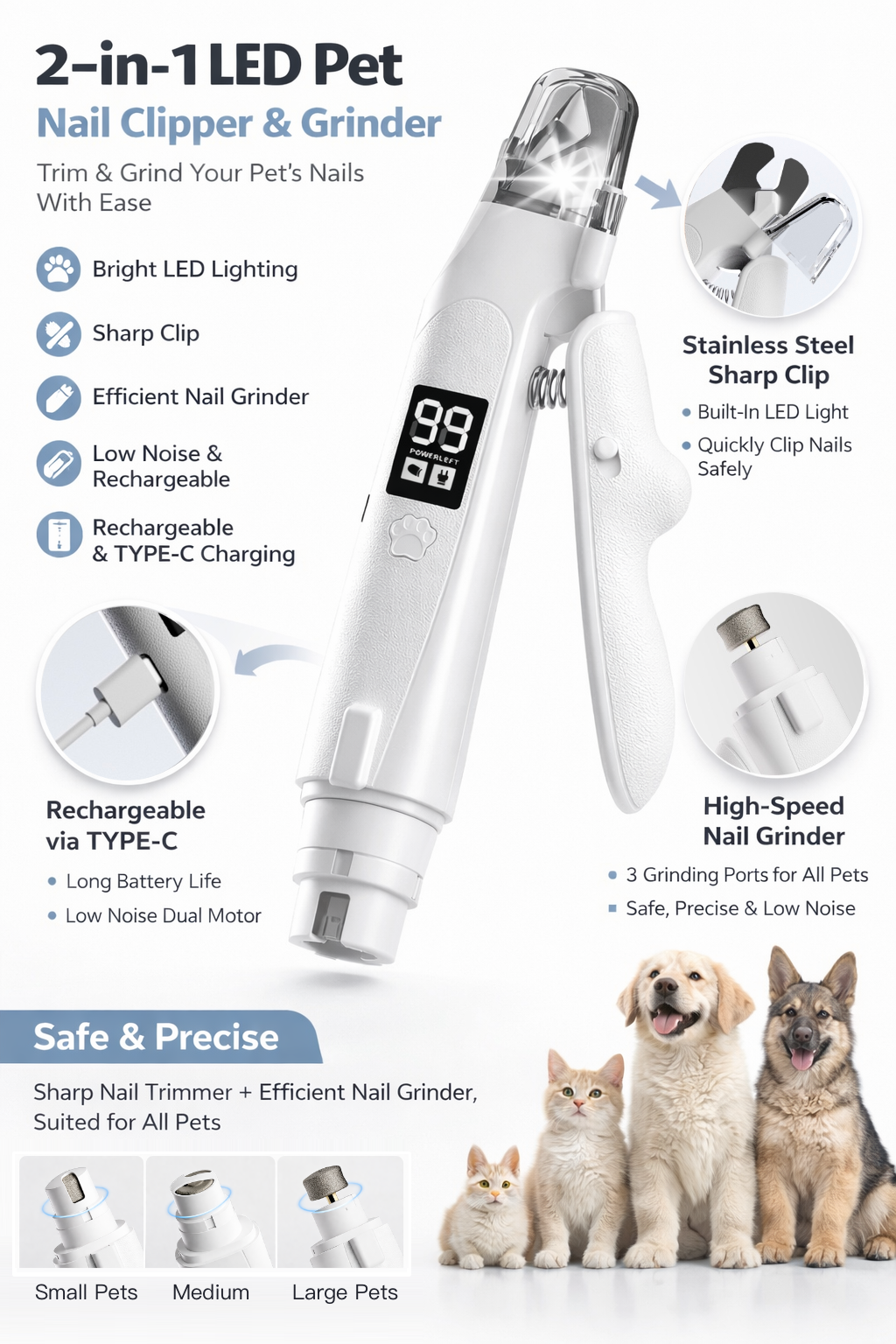 2-in-1 LED Pet Nail Clipper & Grinder