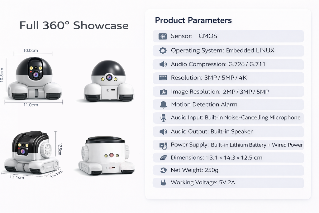 Smart Mobile Robot Camera: 360° All-Terrain Home & Pet Monitor